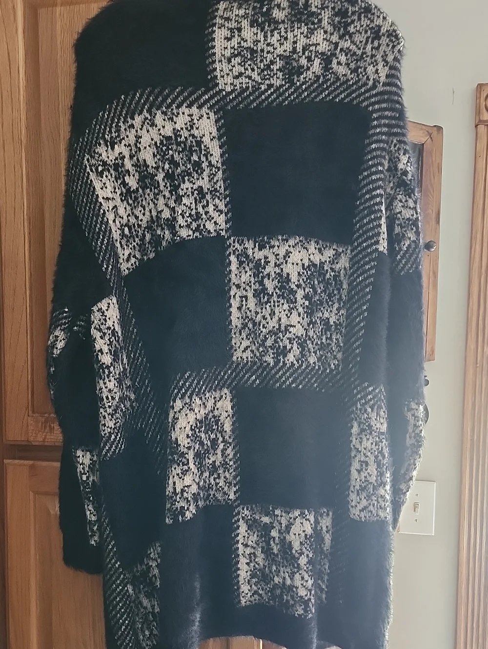 Cozy Black & Cream Open-Front Plaid Cardigan Sweater